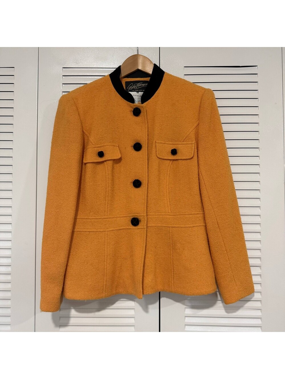 Rickie Freeman Teri Jon Wool Jacket Saks Fifth Avenue Orange Velvet Trim